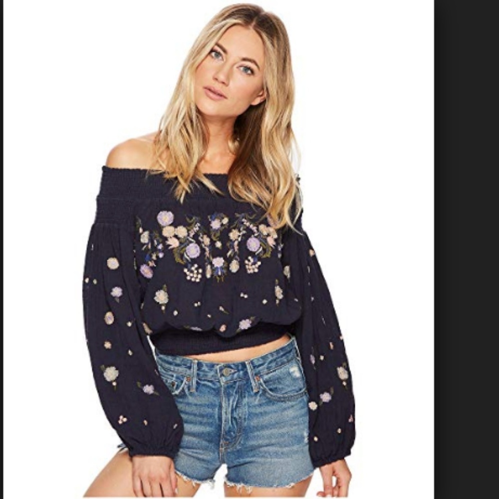 Free People Saachi Smocked Peasant Top Embroidered - Picture 3 of 8